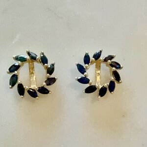 Sophisticated 14k Gold and Blue Sapphire Earring Jackets